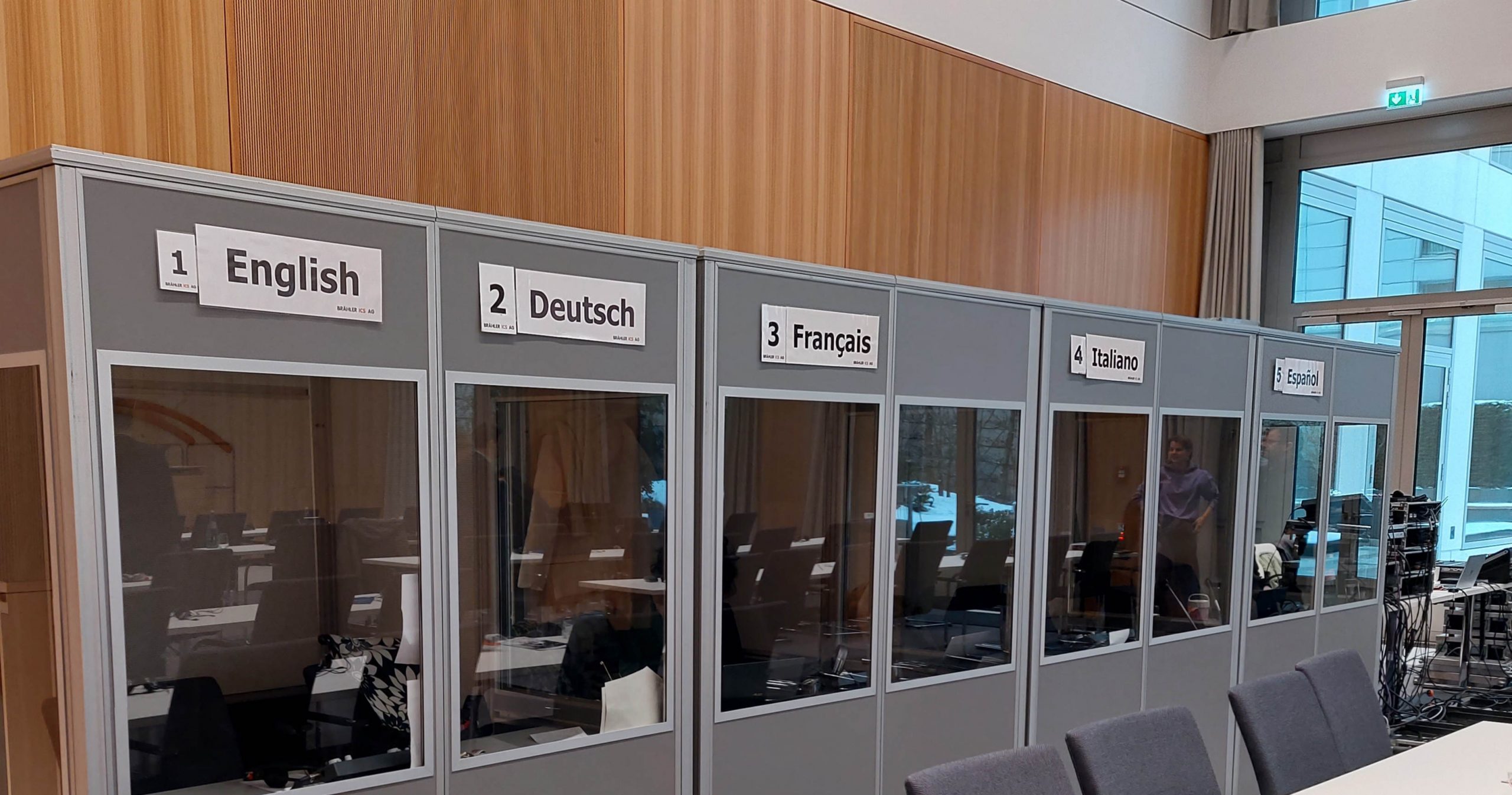 Interpreting booths for multiple languages